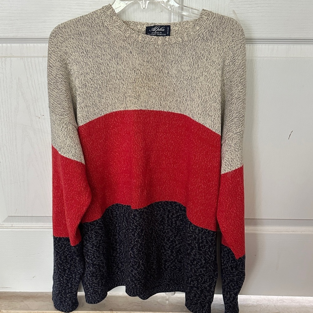 Alpha Massimo Rebecchi Red, Black, and Cream Crewneck Sweater